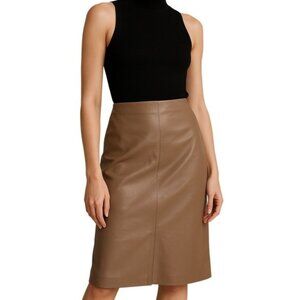 KENNETH COLE Vintage Pencil Skirt Genuine Leather Lined Pockets Camel Tan Size 8
